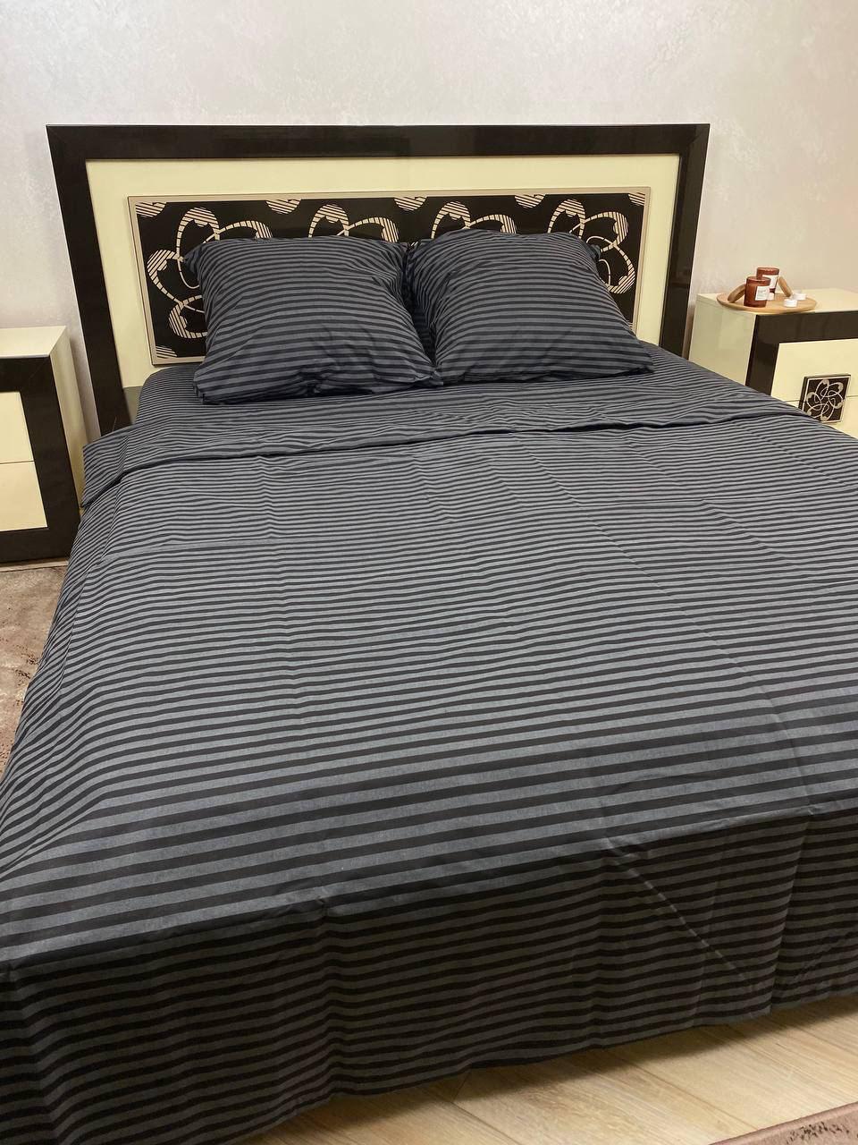 Комплект постільної білизни Смужка бавовняна євро 200х220/50х70 см Сірий (12658435)