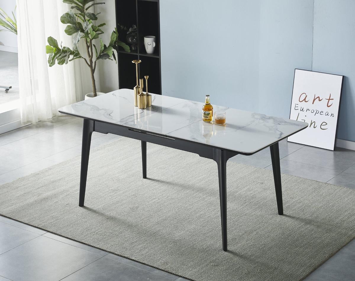 Стол обеденный Intarsio BERLIN CERAMIC 140/180х80 см Белый глянец/Черный каркас