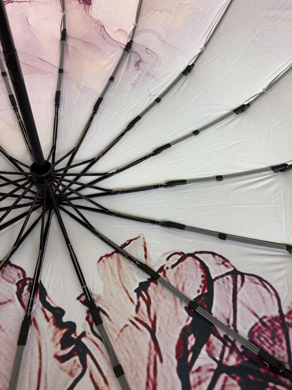 Парасолька-автомат жіноча Три Слона з квітами та однотонним куполом 16 спиць антивітер Бежевий (7569/5) - фото 7