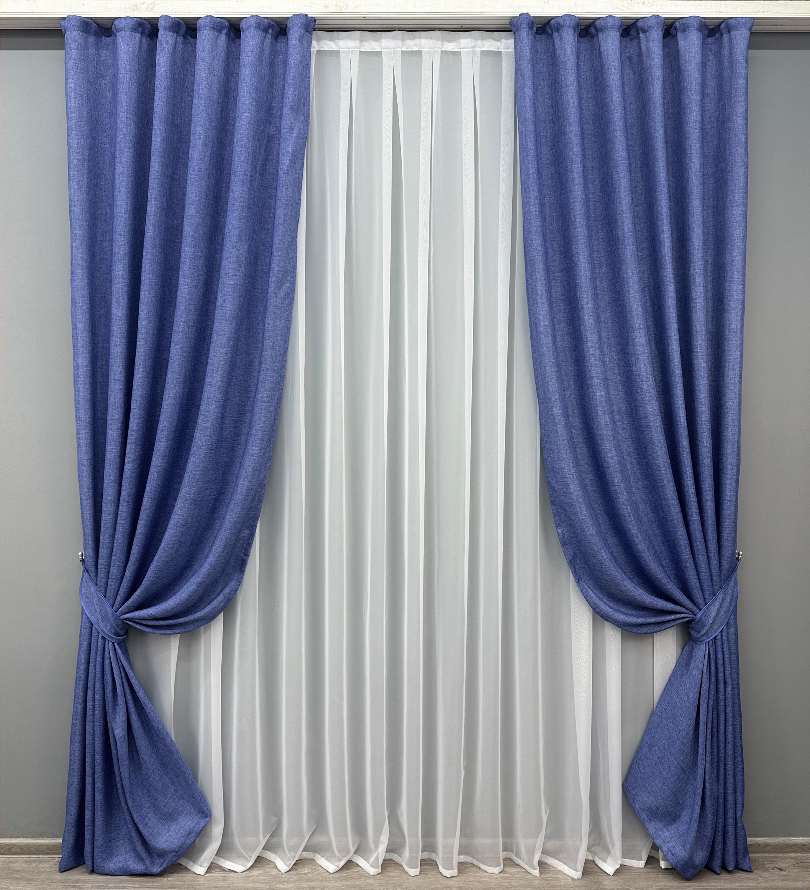 Комплект штор VR-Textil Лен мешковина № 773ш 100х280см 2 шт. Синий (31-197)