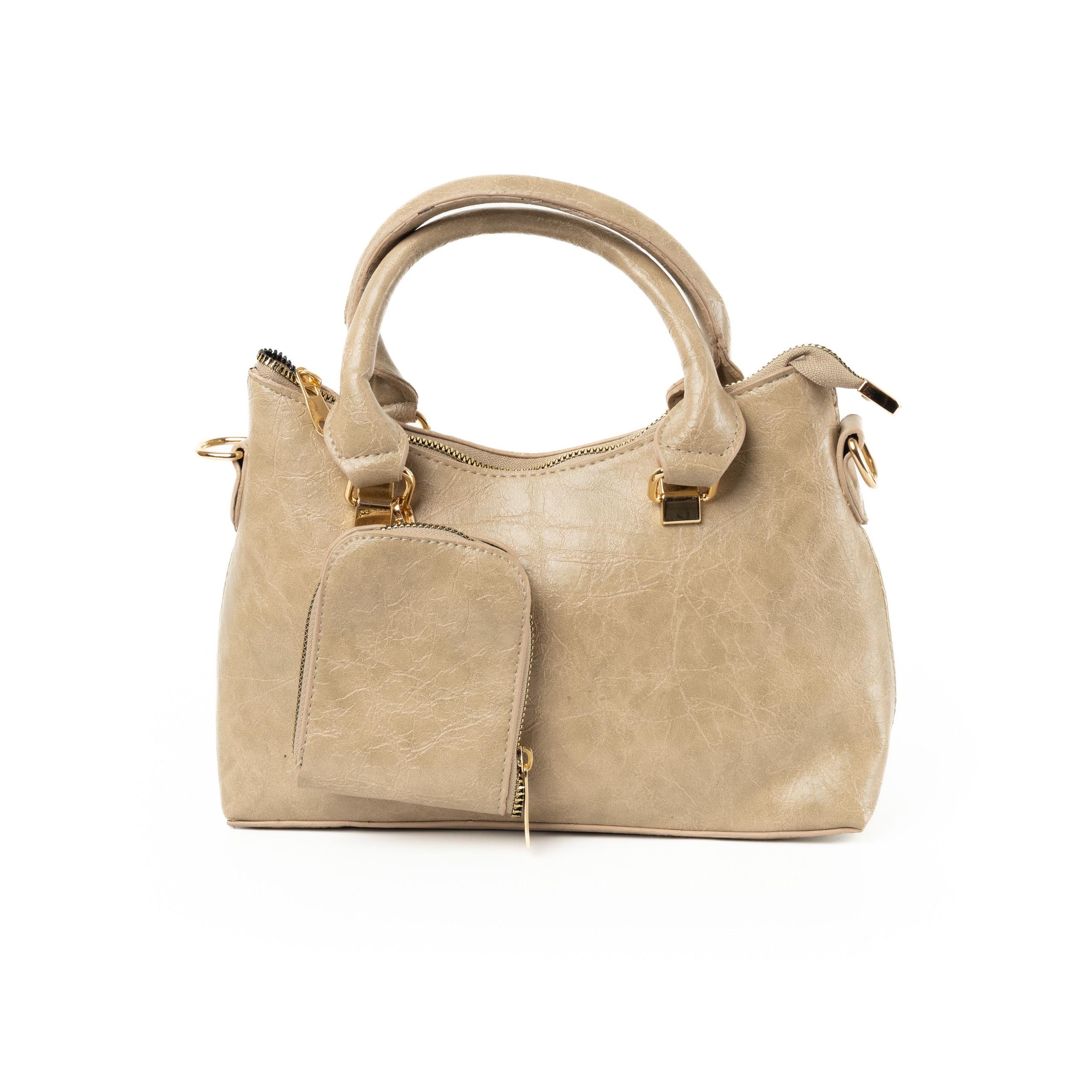 Сумка женская стильная на молнии из экокожи с ручкой и ремешком Бежевый