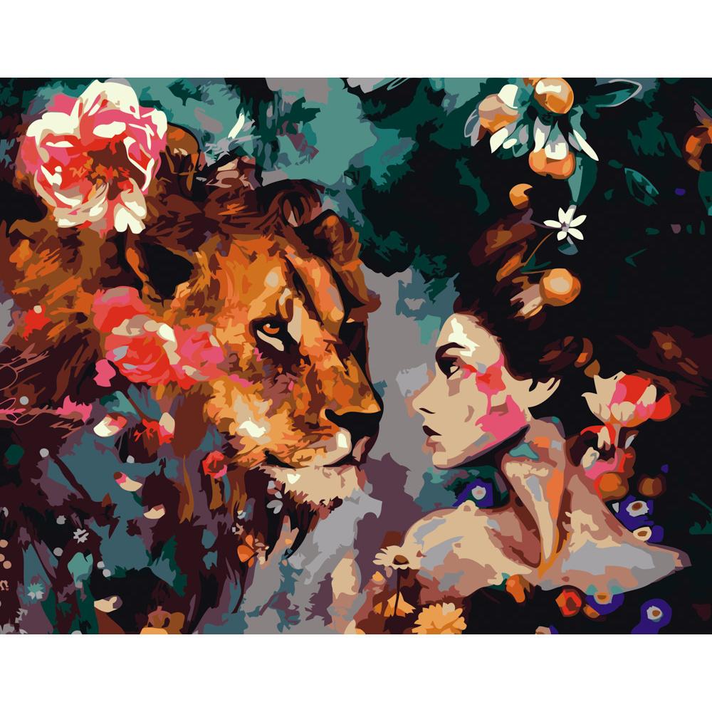 Картина по номерам Strateg Премиум Девушка и тигр 40x50 см (GS165)