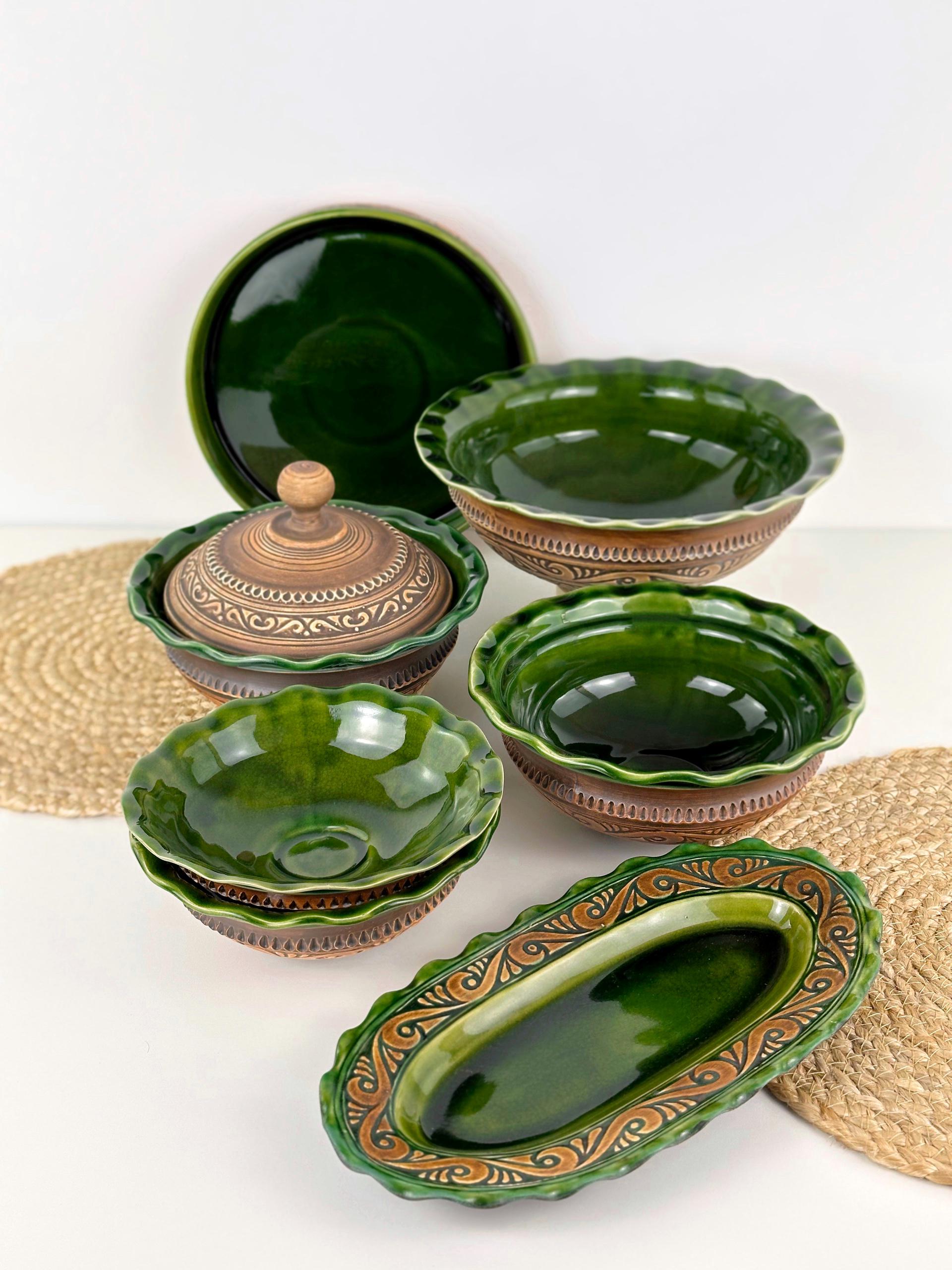 Набор глиняной посуды для подачи страв на 6 человек Гражда Коричневый (17019-11)