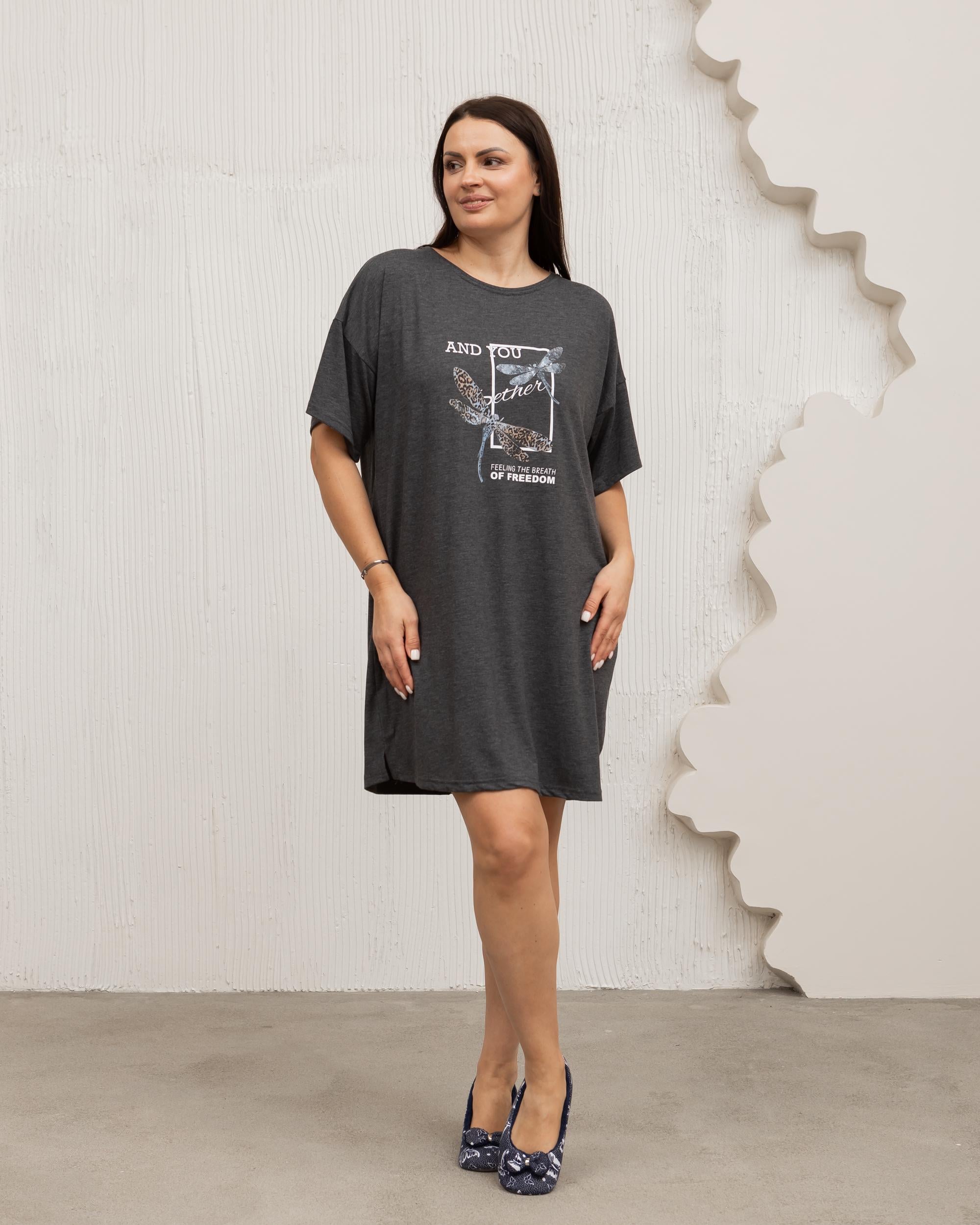 Рубашка женская вискозная со стрекозами батал 84329 3XL Темно-серый