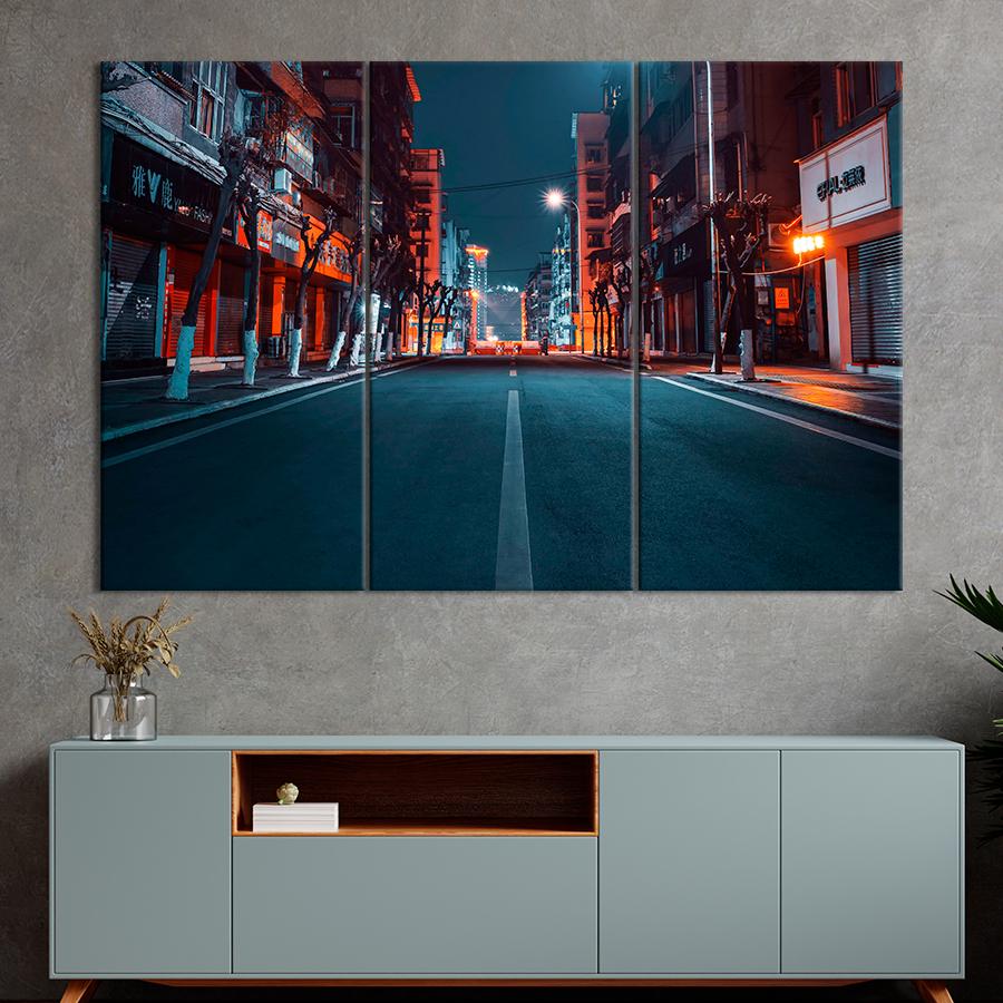 Картина город Яркие фонари на ночной улице города 128x81 см (A801-3)