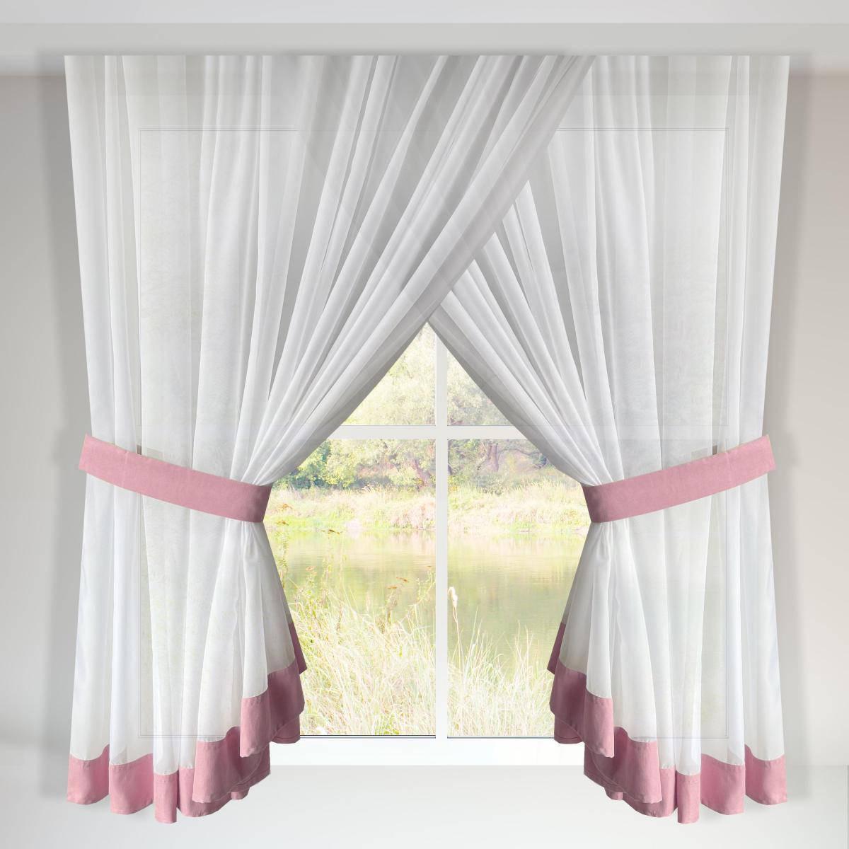 Комплект штор шифон 360х160 см Белый/Розовый (7009к)