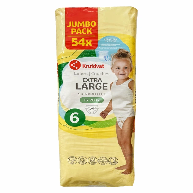 Підгузки дитячі Kruidvat 6 Extra Large Jumbopack 15-20 кг 54 шт. (106963081)