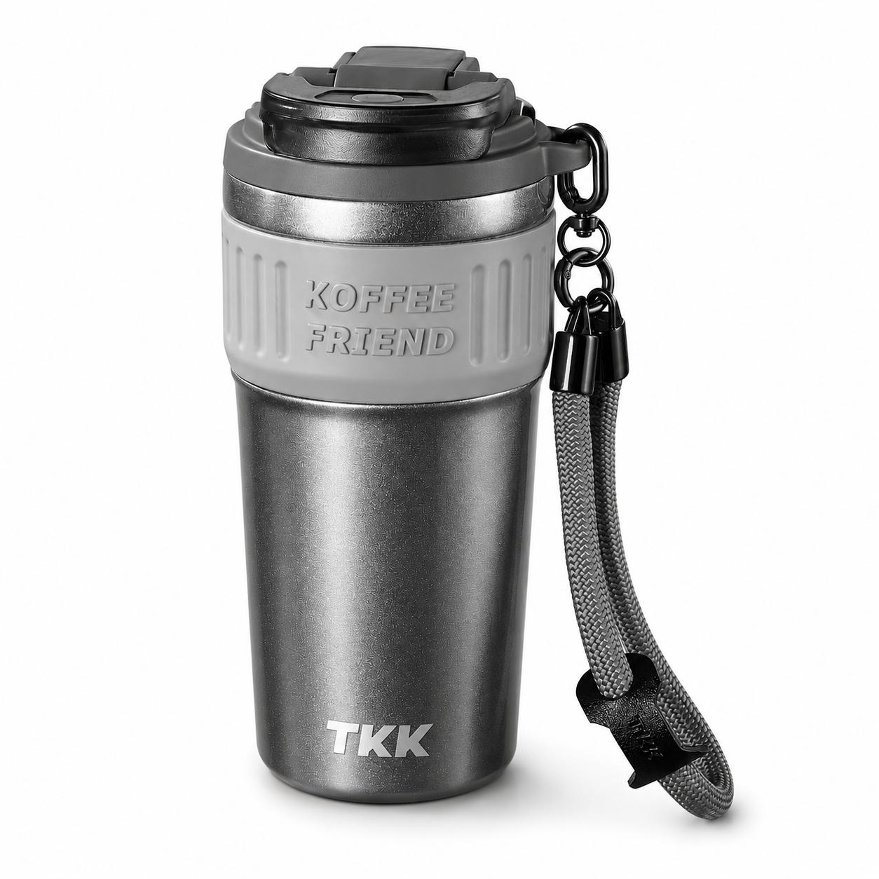 Термокружка TerraFlow Coffee с ремешком и двойным способом питья 630 мл Светло-серый (3090205401)