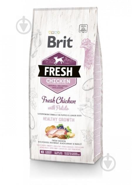 Сухой корм для щенков и юниоров Brit Fresh Chicken  Potato Healthy Growth 12 кг