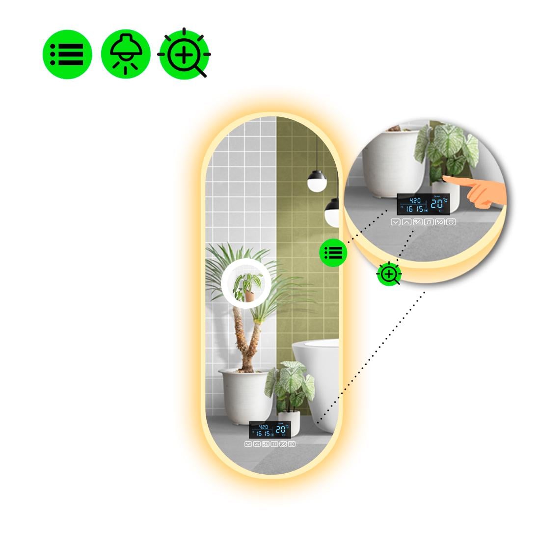 Зеркало с LED подсветкой Portale 3 с Smart-блоком 200x80 см (8995352)