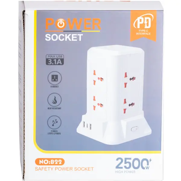 Фільтр-подовжувач мережевий TOWER 6 розеток LED-лампа 3USB + 1PD 4,8 м Білий (HP-5-3MF) - фото 7