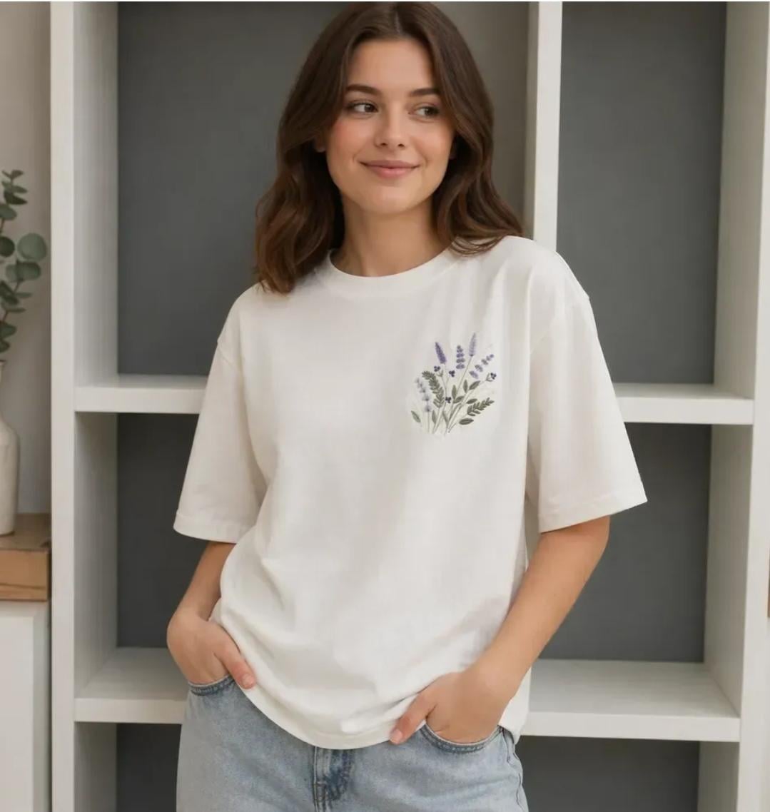 Вишита футболка жіноча Лаванда L-XL Молочний (34957163)