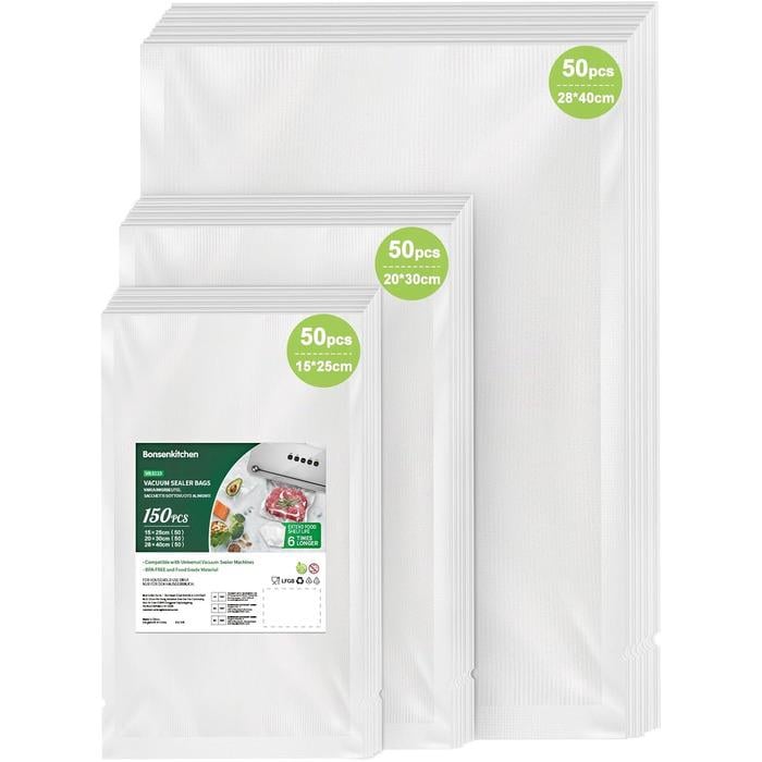 Вакуумные пакеты Bonsenkitchen 150 пакетов 15х25 см/20х30 см/28х40 см Вакуумные пакеты Bonsenkitchen 150 пакетов 15х25 см/20х30 см/28х40 см