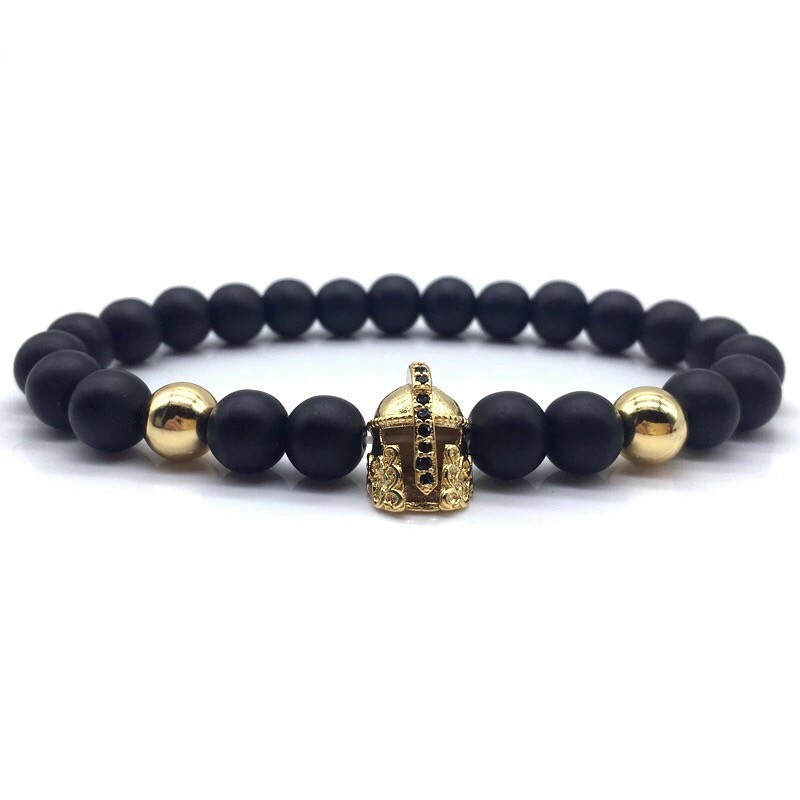 Браслет із шунгіту та гематиту з шоломом р. 19 Чорний/Золотий (10020)