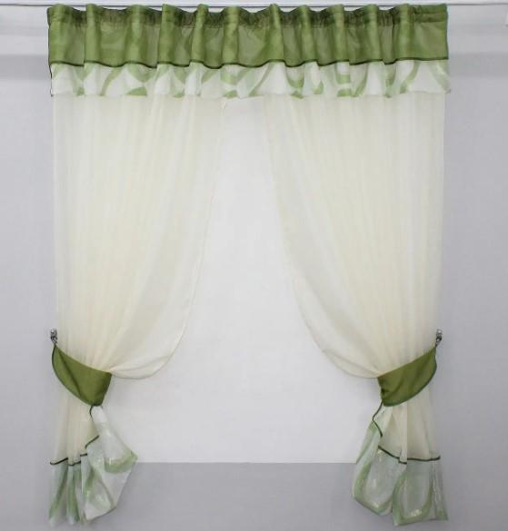 Занавеска с ламбрекеном на кухню/балкон 285х170 см Молочный/Оливковый (00к 59-505)