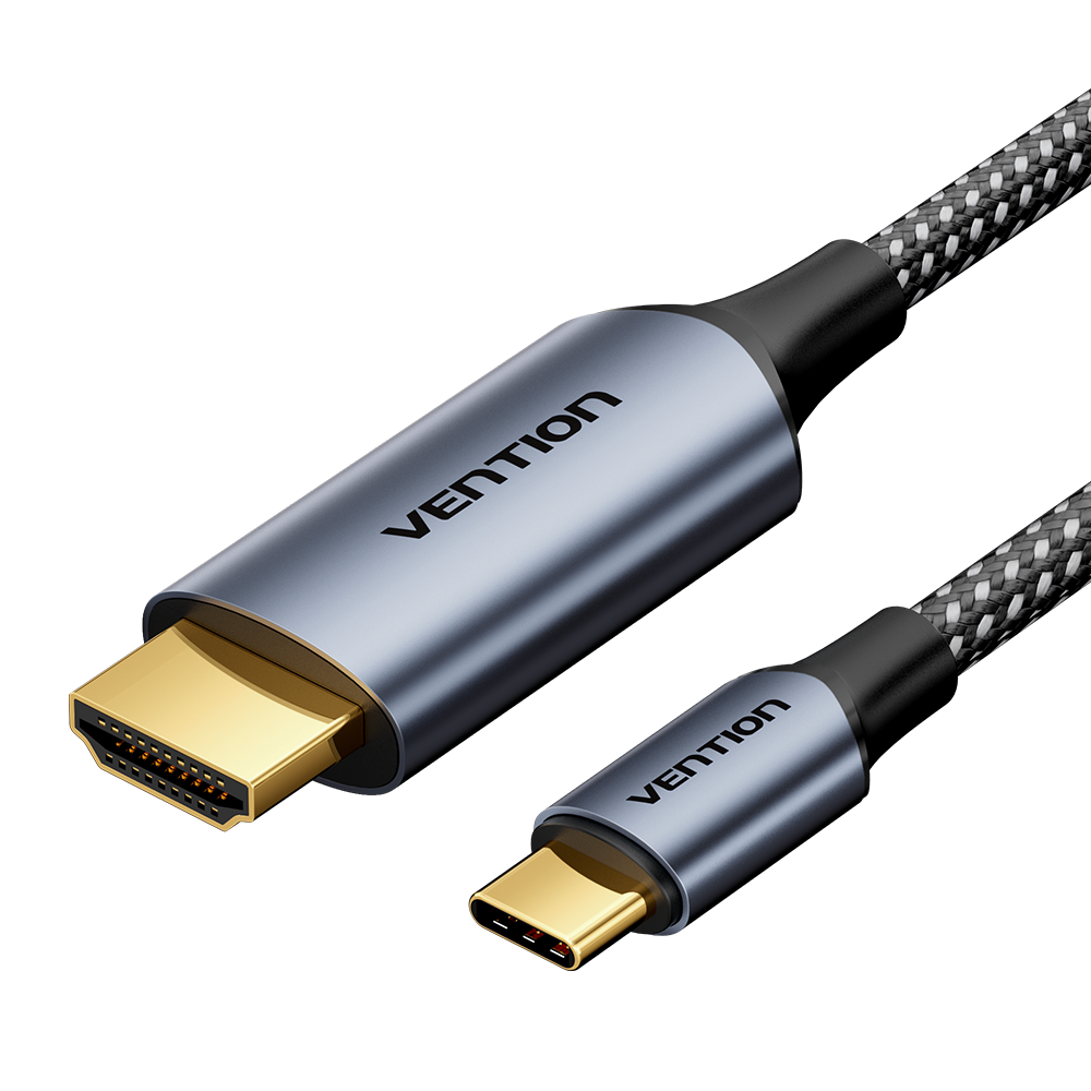 Кабель Vention Type-C-HDMI 4K 60Hz HDCP 2.2 видеоконвертер USB-C на HDMI 2.0 Thunderbolt 3 нейлоновый 1,8м Черный (CRHHAC)