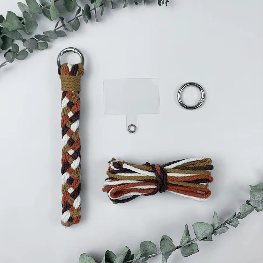 Набор макраме брелока Косичка для ключей и аксессуаров 16х2,8 см Белый/Оранжевый/Светло-коричневый/Темно-коричневый