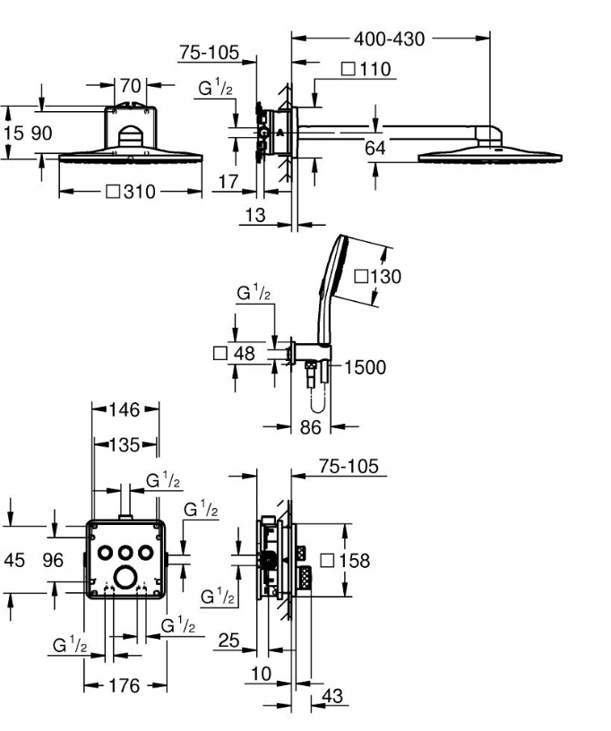 Душова система Grohe Grohtherm SmartControl Rainshower 310 Cube (34864000) - фото 2 Душова система Grohe Grohtherm SmartControl Rainshower 310 Cube (34864000) - фото 2