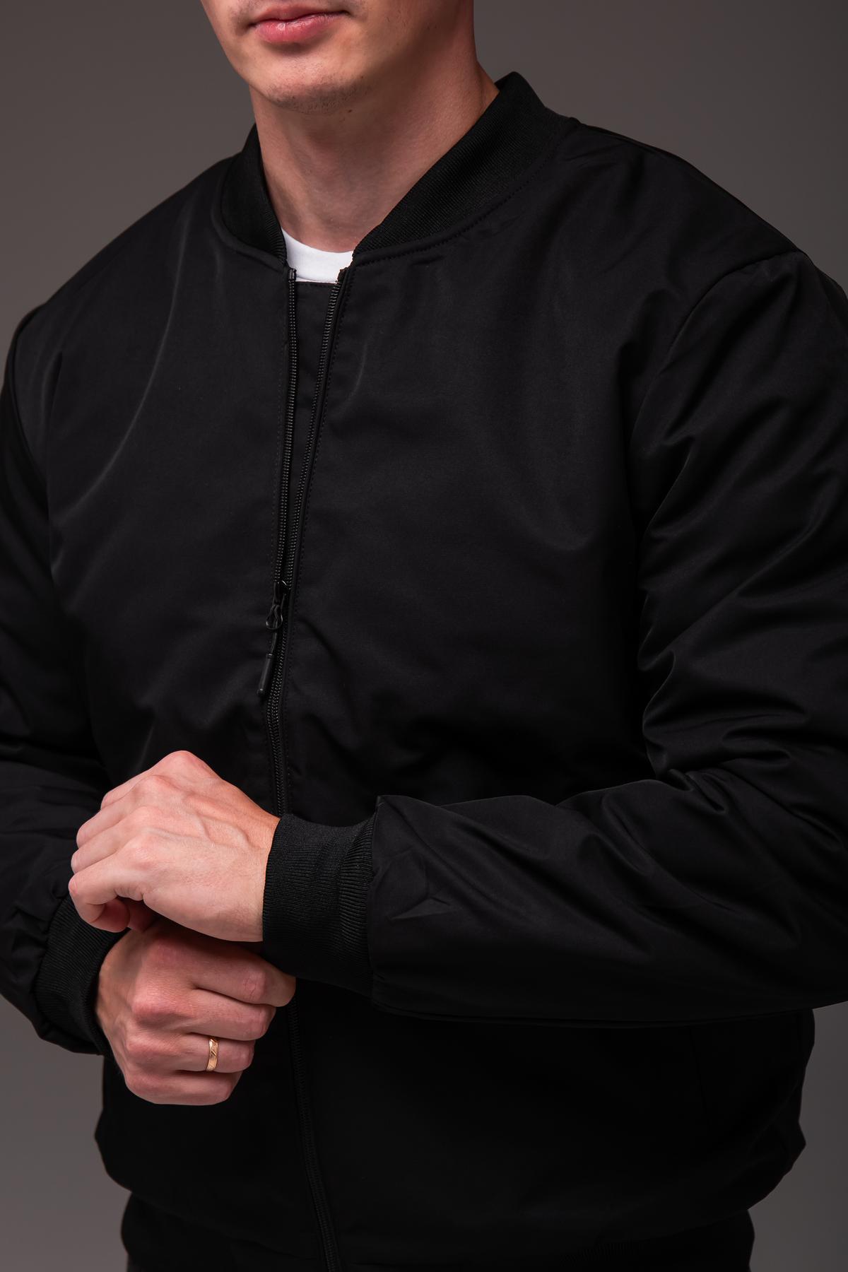 Бомбер мужской весенне-осенний утепленный 3XL Черный (2407/3) - фото 3