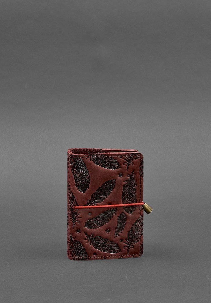 Кард-кейс женский кожаный 7.0 с перьями Бордовый (A-026158) - фото 1