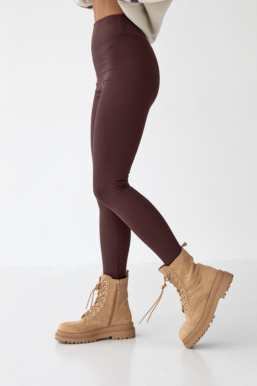 Лосины в рубчик с высокой посадкой M Коричневый - фото 2