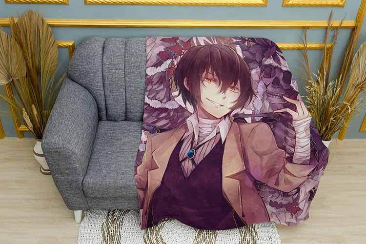 Плед Dazai with a skeleton Bungo Stray Dogs плюш двухслойный 150х210 см (113041-3)