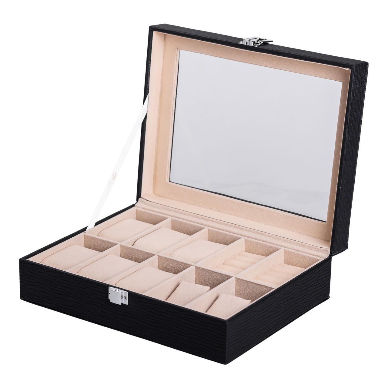 Шкатулка-органайзер для украшений и аксессуаров с накидным замком 25,5х20х7,5 см Черный (HP-5-6B)