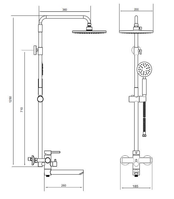 Душевая система тропический душ Venta VS633KS однорычажная в ванну нержавеющая сталь врезная - фото 2