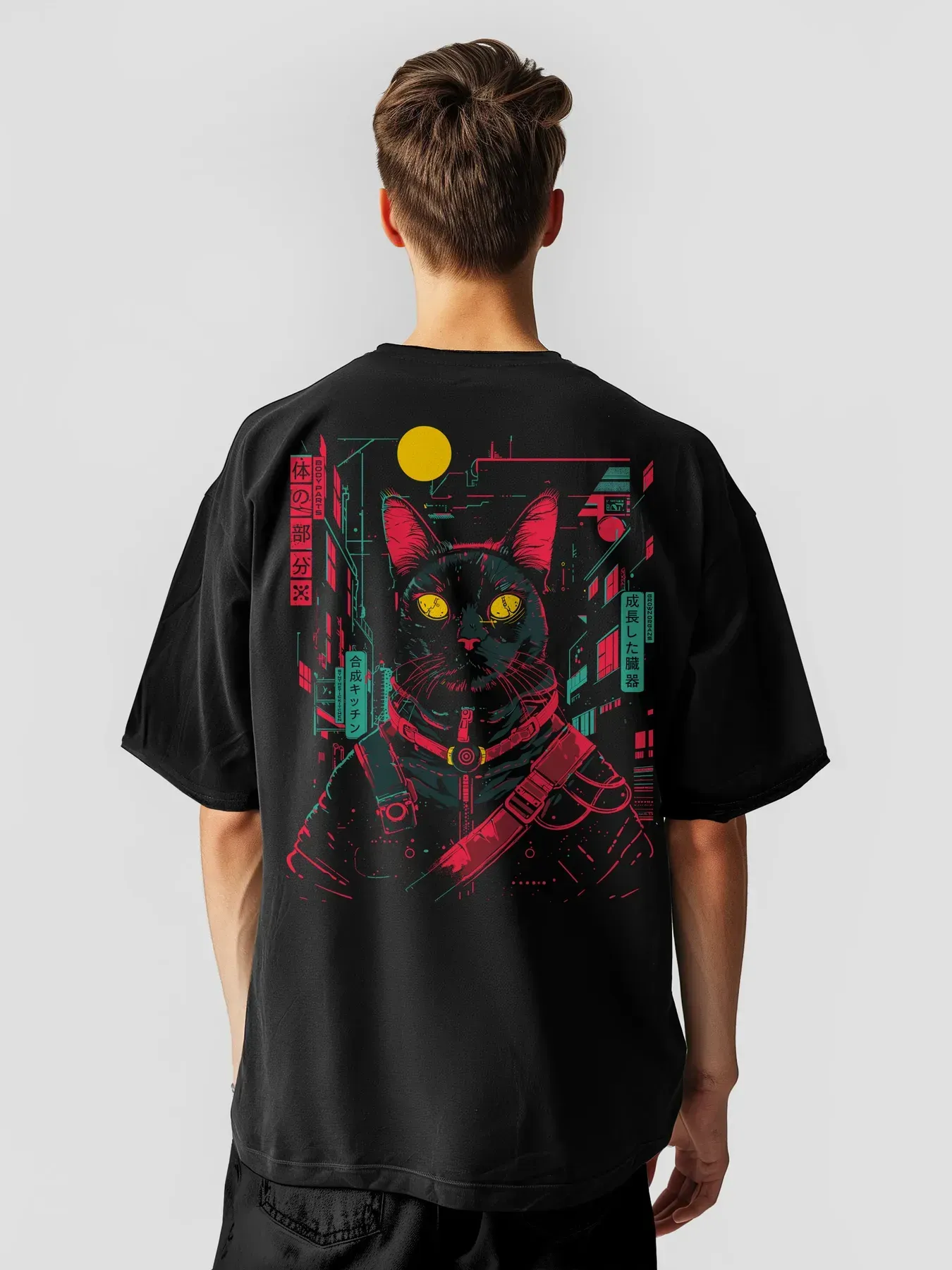 Футболка мужская оверсайз Cyber Cat XS-S Черный (26841132)