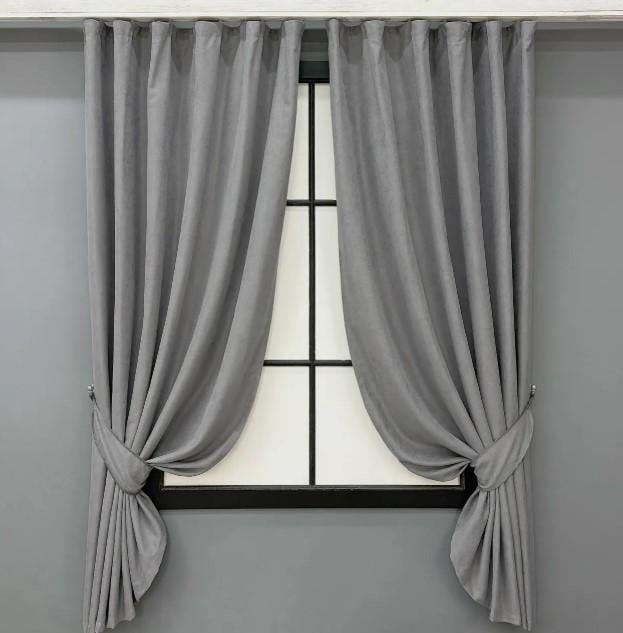 Комплект штор мікровелюр 1,4х1,7 м 2 шт. Сірий (2012ш 35-0450) Комплект штор мікровелюр 1,4х1,7 м 2 шт. Сірий (2012ш 35-0450)