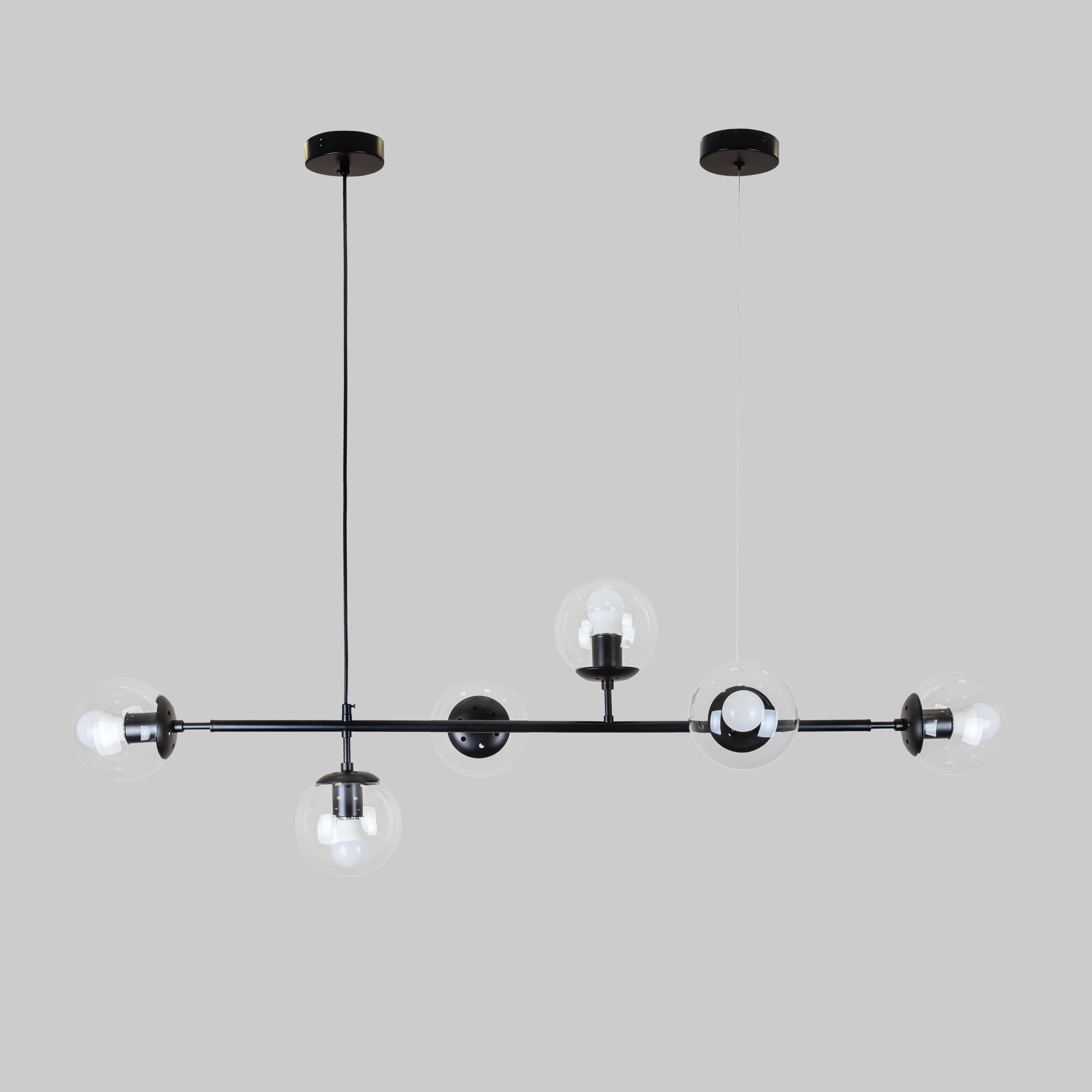 Люстра современная 6 плафонов Черный (52-9802-6 BK+CL) Люстра современная 6 плафонов Черный (52-9802-6 BK+CL)