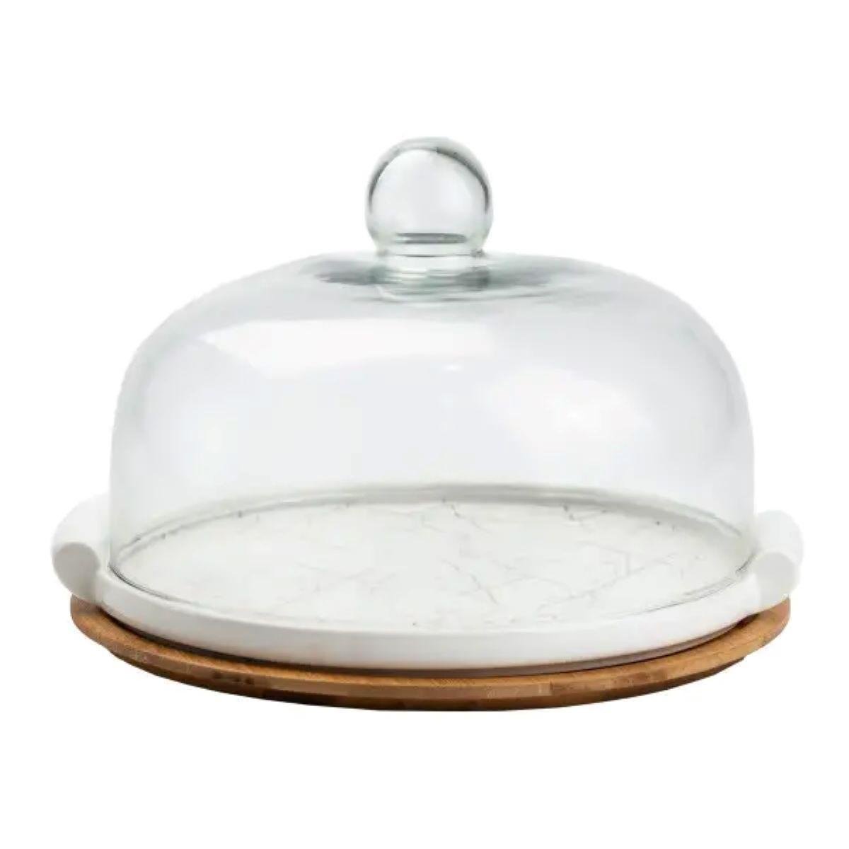 Тортівниця керамічна зі скляною кришкою на бамбуковій підставці HP1203 (A-032685)