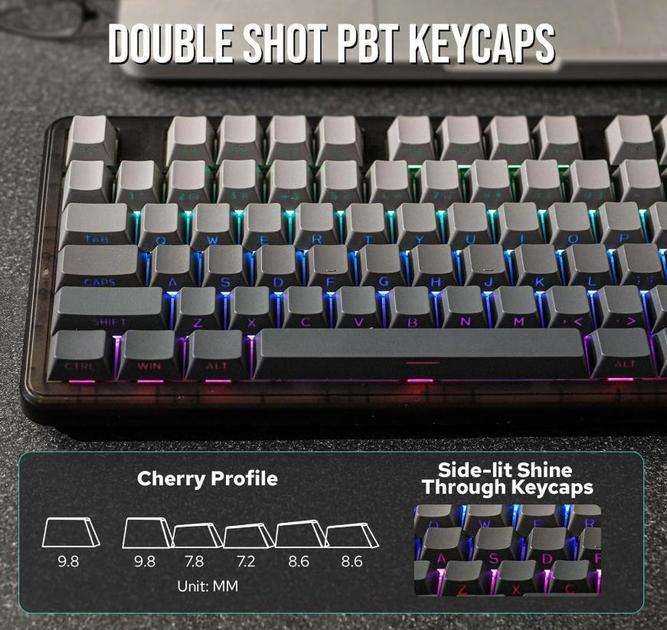 Клавиатура беспроводная AULA F87 PRO и наклейки/Bluetooth/RGB/игровая/Hot Swap/3 режима подключения Grey - фото 9