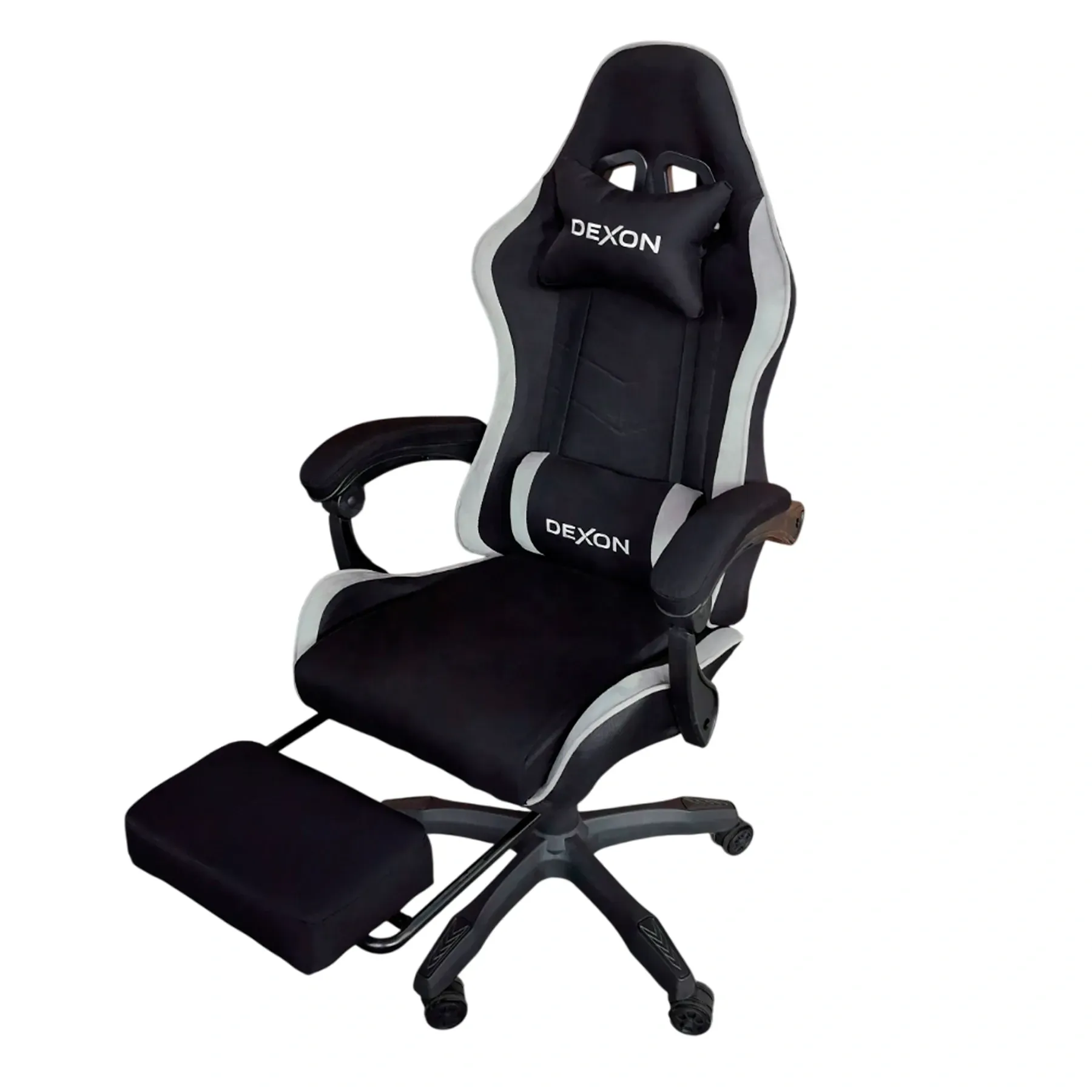 Геймерское кресло DEXON ONYX с подставкой для ног из ткани/велюровые вставки Cold Grey (40289)