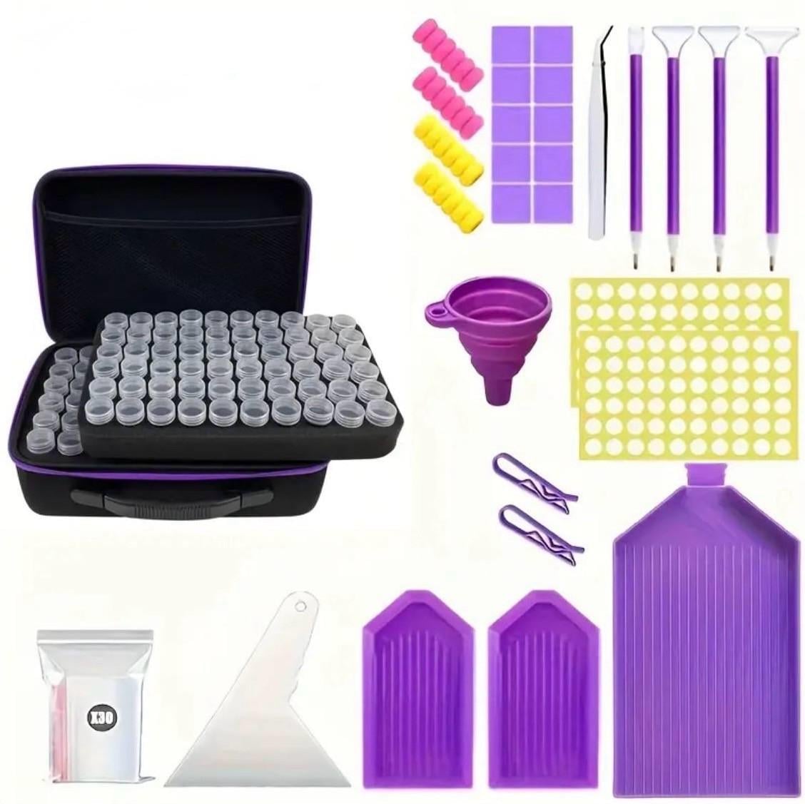 Органайзер для алмазной мозаики с фиолетовым инструментом 120 баночек (2692618332)