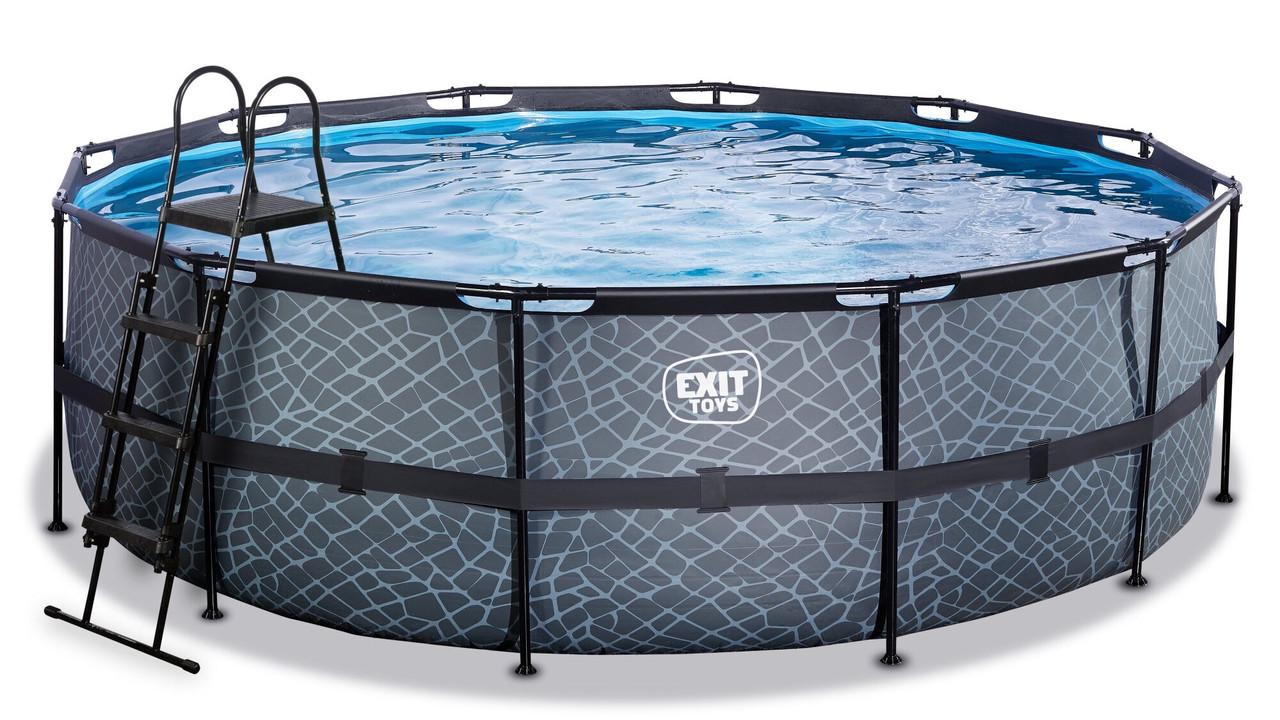 Бассейн каркасный с накрытием Exit Toys 450х122 см с нагревом воды Камень - фото 2 Бассейн каркасный с накрытием Exit Toys 450х122 см с нагревом воды Камень - фото 2
