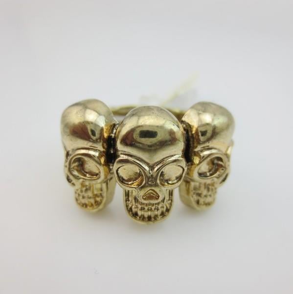 Кольцо-гармошка Три черепа универсального размера под бронзу (4C-1074)