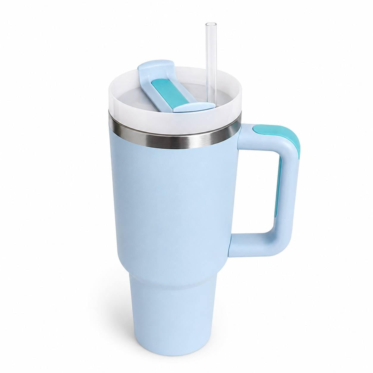 Термокружка с ручкой Tumbler для напитков комплект с крышкой и трубочкой 30 см Голубой (M1185)