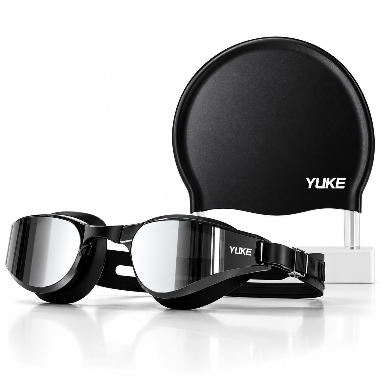 Набір для плавання Окуляри YUKE дзеркальні з шапочкою HD Anti-Fog UV-захист Чорний (3154798135)