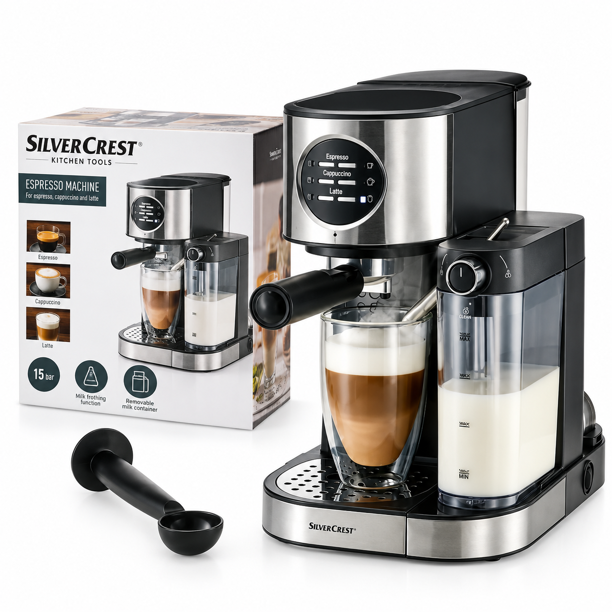 Кофеварка рожковая эспрессо Silver Crest SEMM 1470 A2 с капучинатором 1470 Вт (38219750) Кофеварка рожковая эспрессо Silver Crest SEMM 1470 A2 с капучинатором 1470 Вт (38219750)
