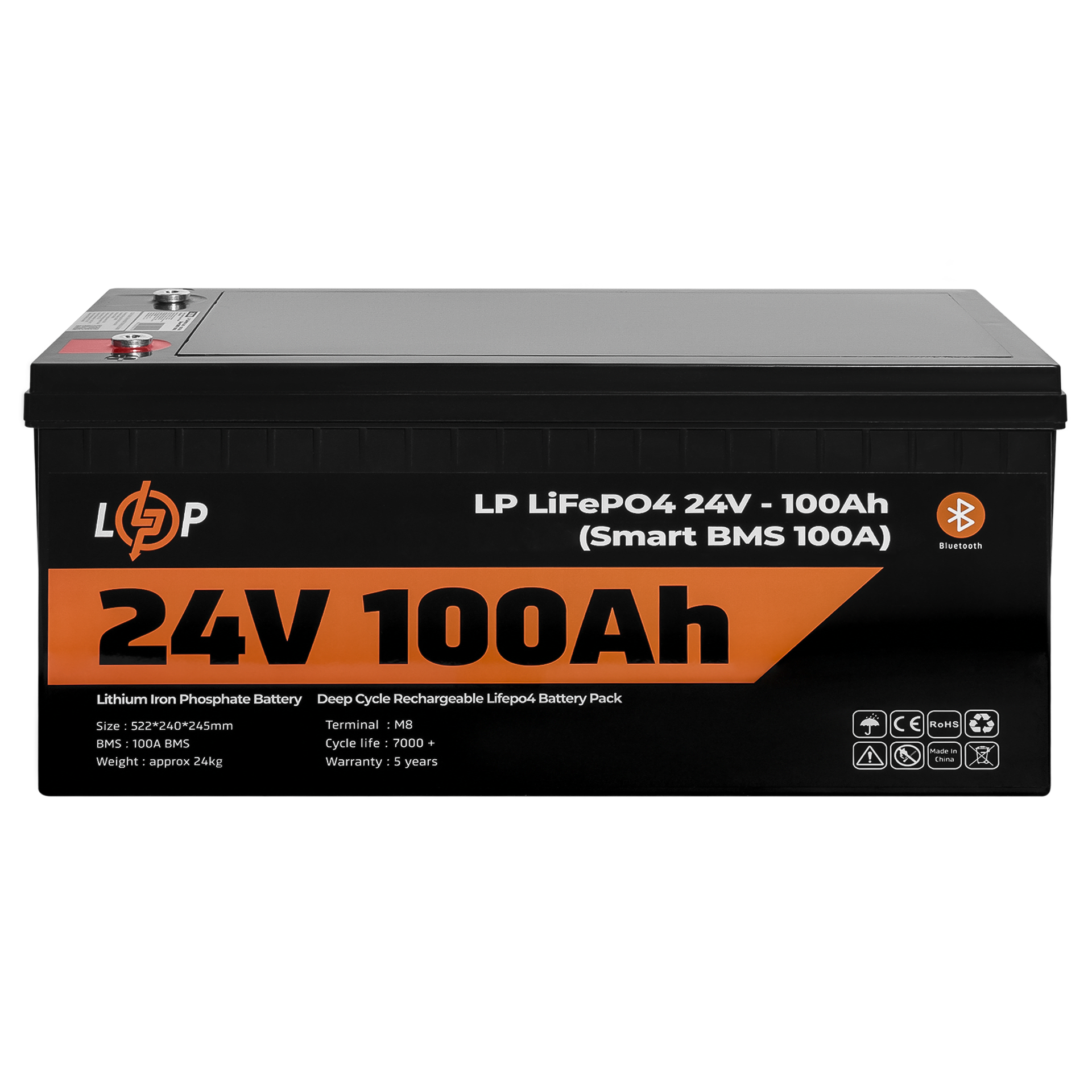 Аккумулятор LogicPower LP LiFePO4 для ИБП 24V 25,6V-100 Ah 2560Wh Smart BMS 100А с BT пластик (1866639060)