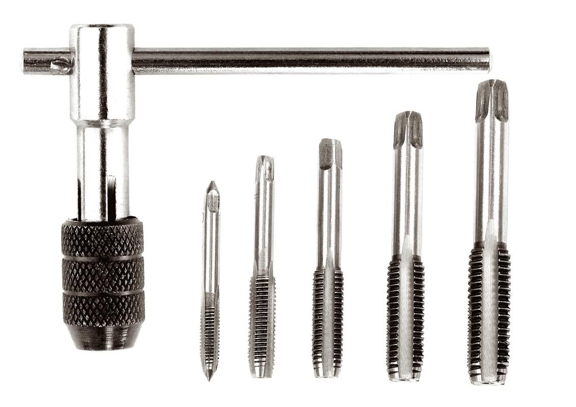Мітчики для нарізання різьби MasterTool M4/M5/M6/M8/M10 з Т-подібним тримачем набір 6 шт. (15-1406)