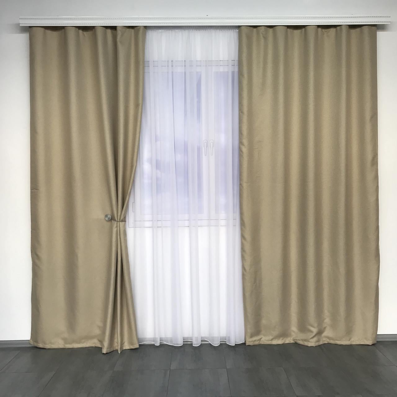 Шторы готовые для спальни и гостиной льняные плотные Бежевый