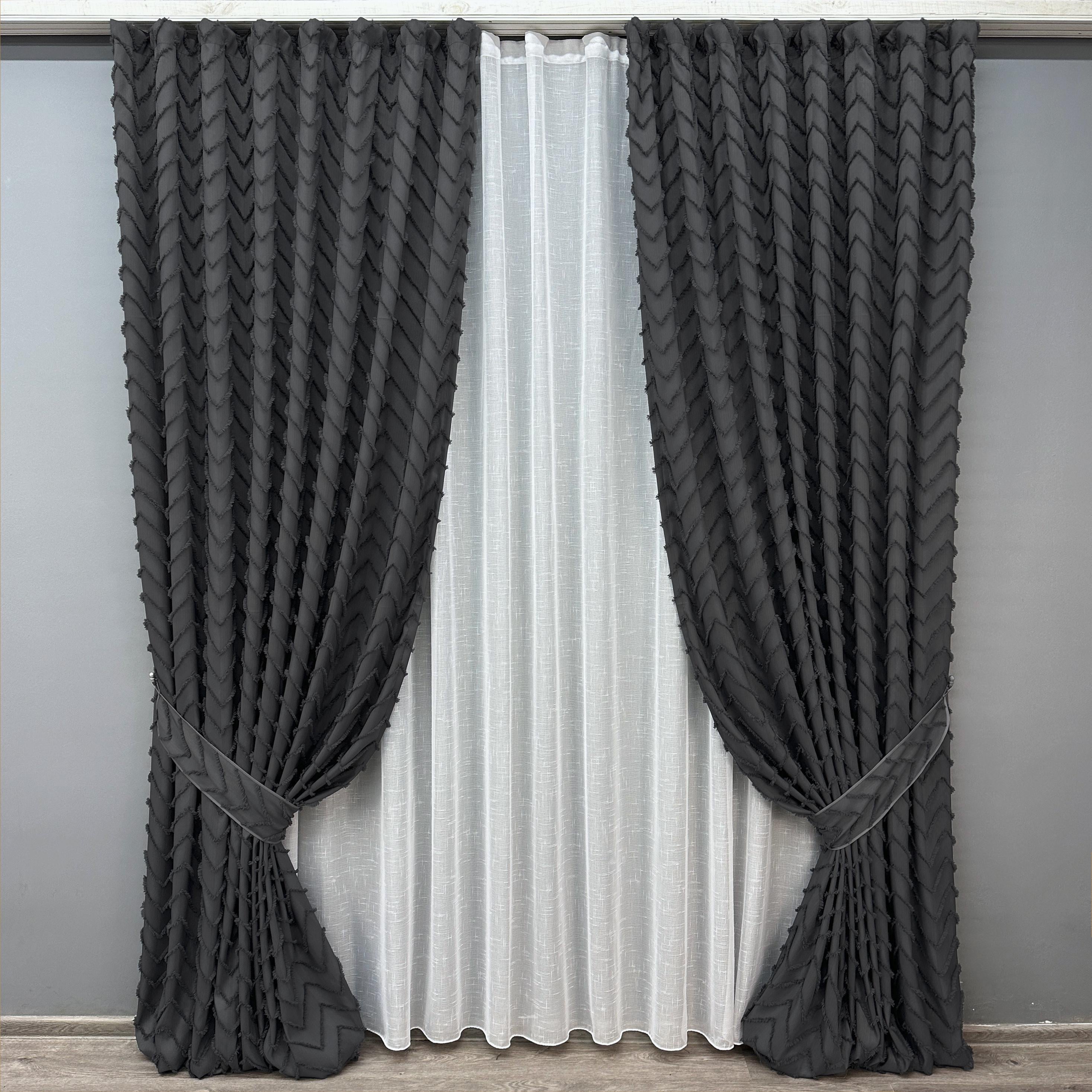 Комплект штор VR-Textil №1810ш Лен Букле 200х295 см 2 шт. Графитовый (32-128)