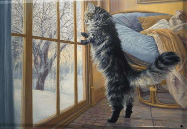 Картина за номерами Strateg Тварини Кіт біля вікна 40х50 см в термопакеті (VA-0648-mt)