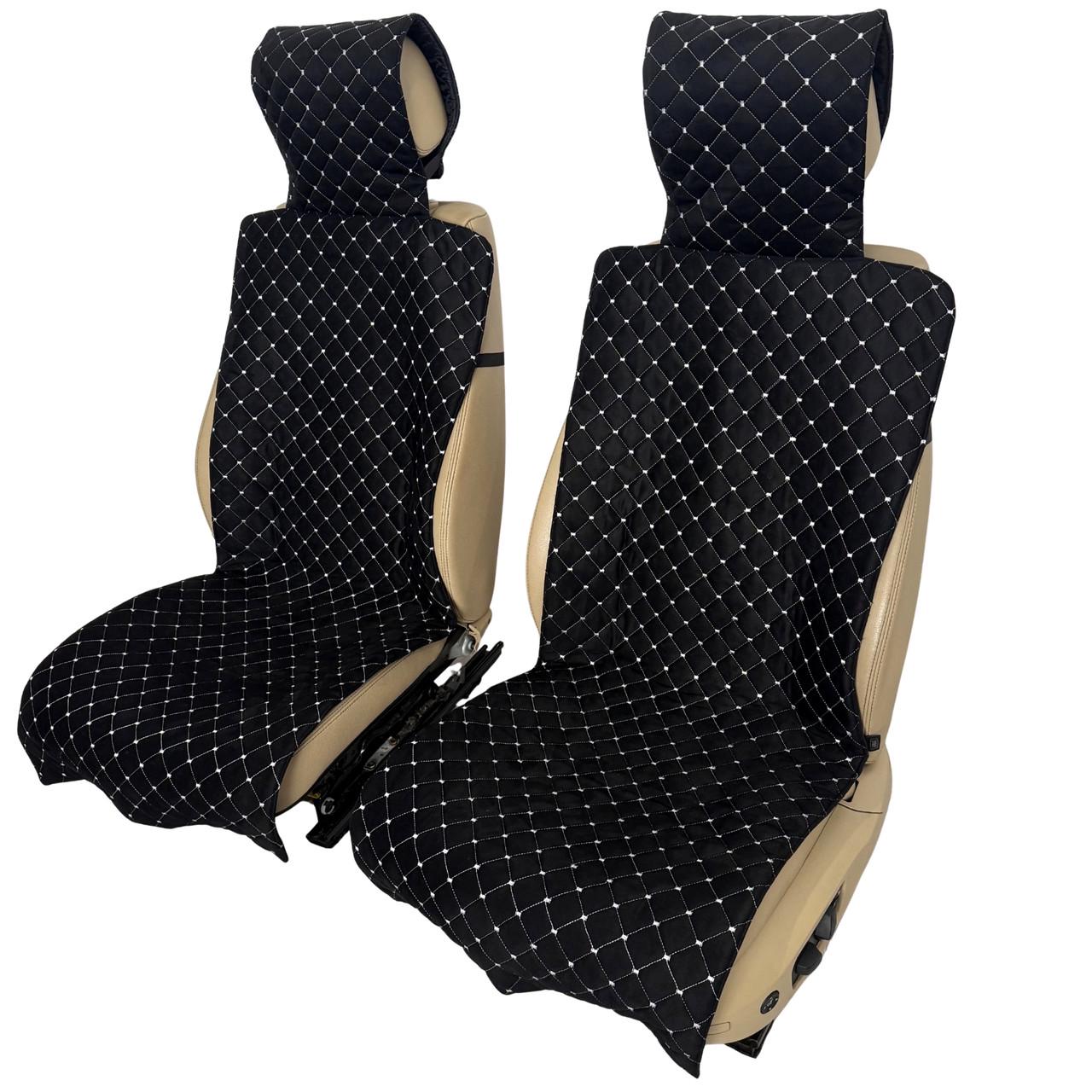 Накидки-чехлы на передние сиденья авто из алькантары Runa с подголовником Черный (343-2-N)