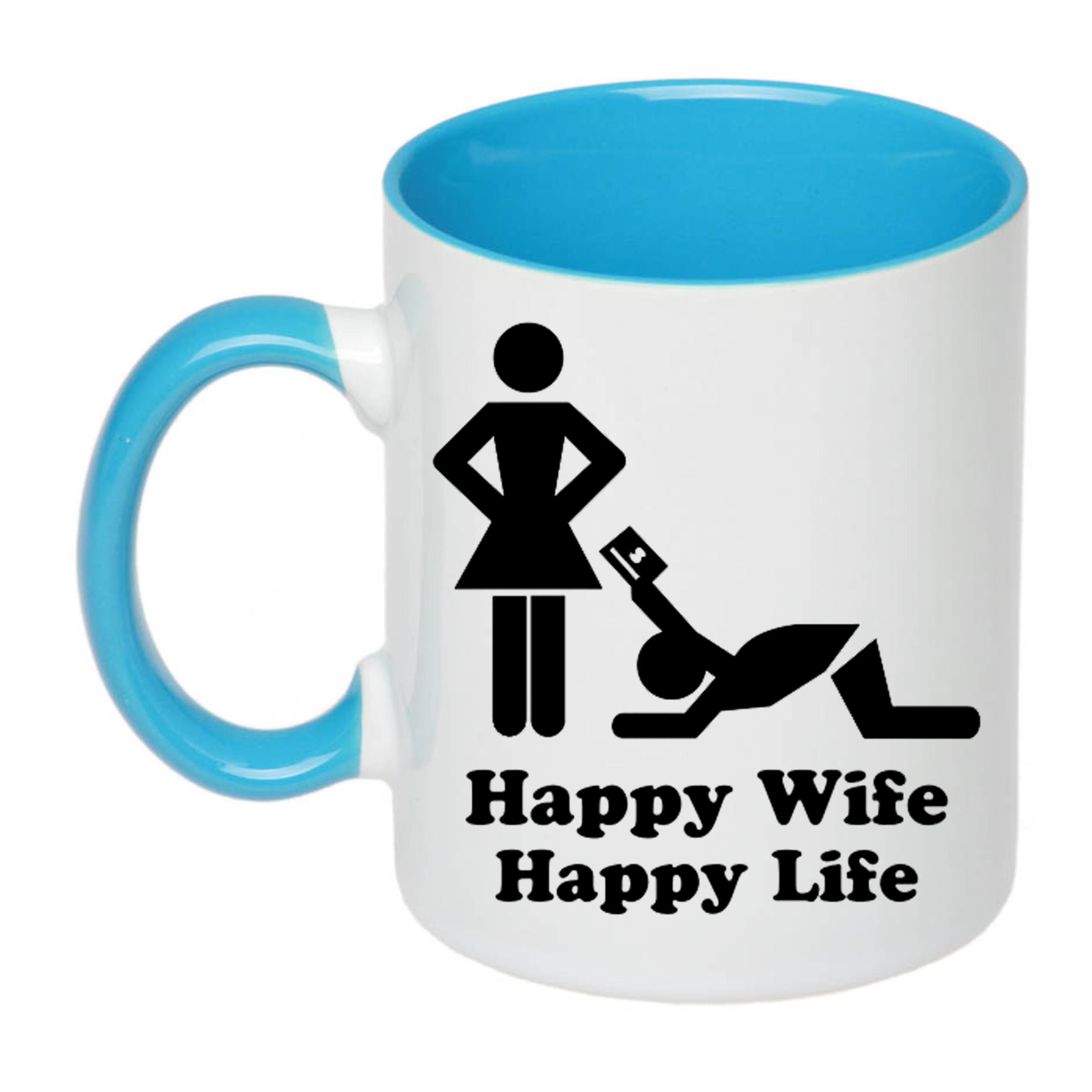 Чашка с печатью Happy wife happy life 330 мл Голубой (22718) - фото 1