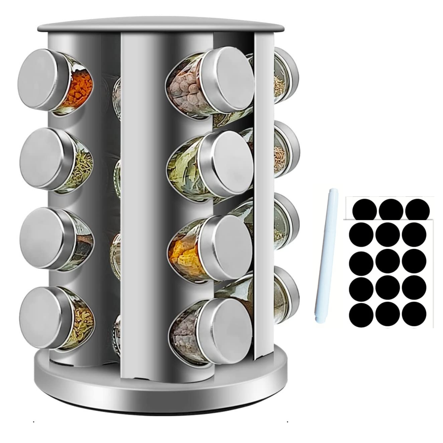 Набір ємностей для спецій Ari&Ana на круглій підставці 16 шт. Срібний (12655792)