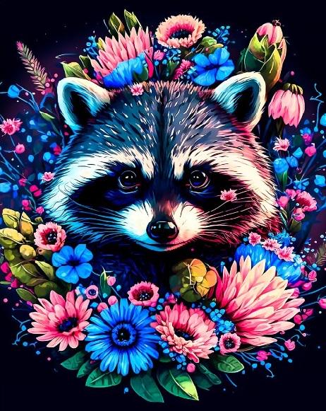 Алмазна мозаїка My Art Різнокольровий єнотик на підрамнику круглі алмази 40х50 см (AR-3152)