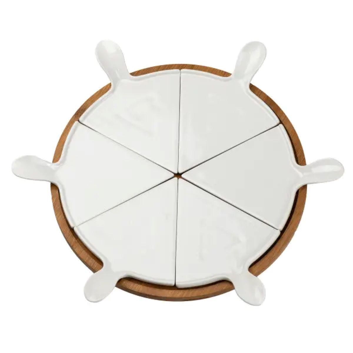 Тарелка для пиццы керамическая вращающаяся бамбуковое основание 28 см (4774) - фото 3 Тарелка для пиццы керамическая вращающаяся бамбуковое основание 28 см (4774) - фото 3